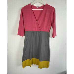 Boden Womens Colorblock V-Neck 3/4 Sleeve Mini Dress Size 4 Pink/Gray Pullover